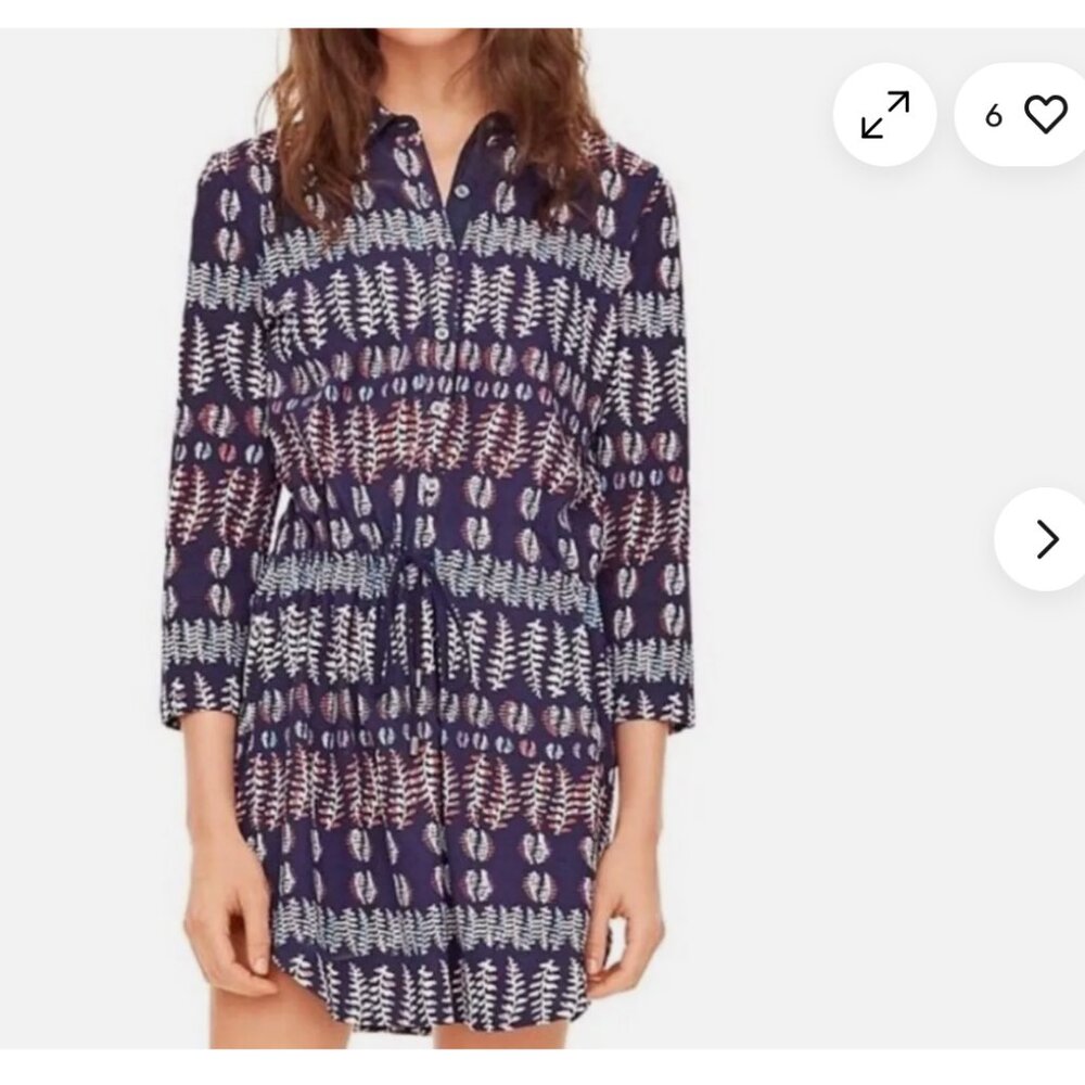 TORY BURCH Drawstring Shirtdress Willowy Fern Cotton, Size M